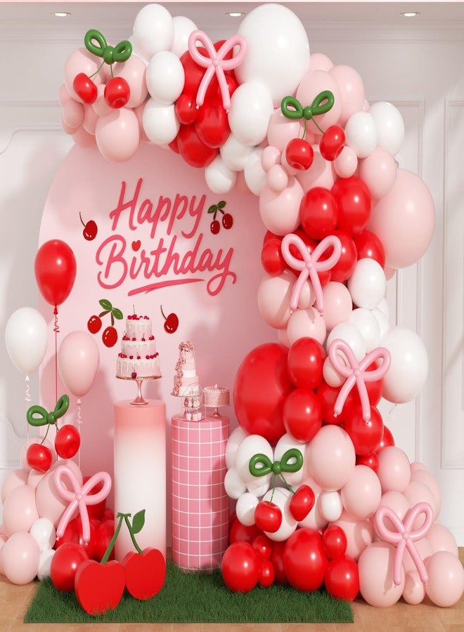 Leraqertra 138pcs Cherry Balloon Arch Kit with White Red Pink Green Long Balloons for Cherry Baby Shower Birthday Party Decorations - Image 1